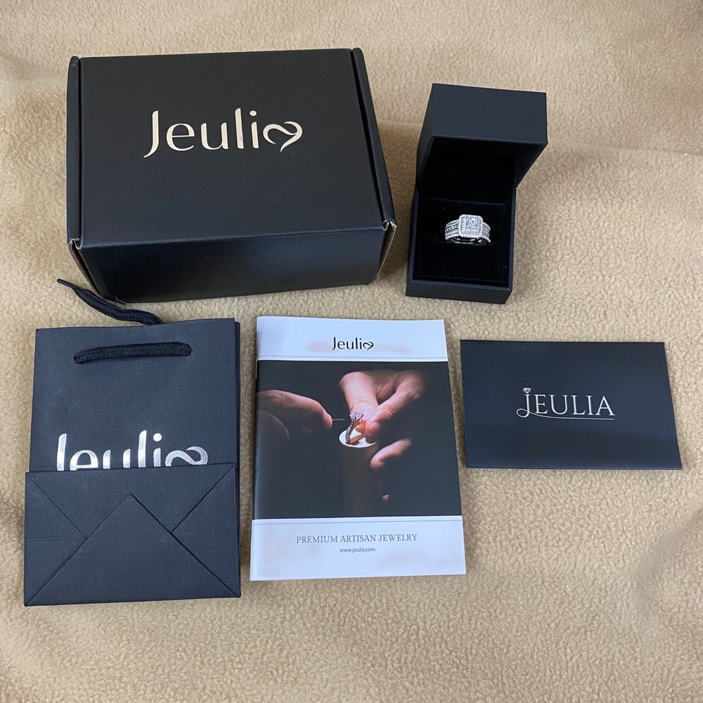 Jeulia Princess Cut Wedding Ring Sterling Silver Bridal‎ Cubic Zirconia Sz 10.5 - Picture 2 of 14